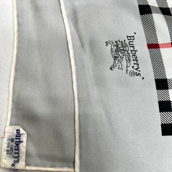 Burberrys 100% Silk Scarf 34" Nova Check Plaid Equestrian Knight Gray Black (61) - Picture 11 of 14